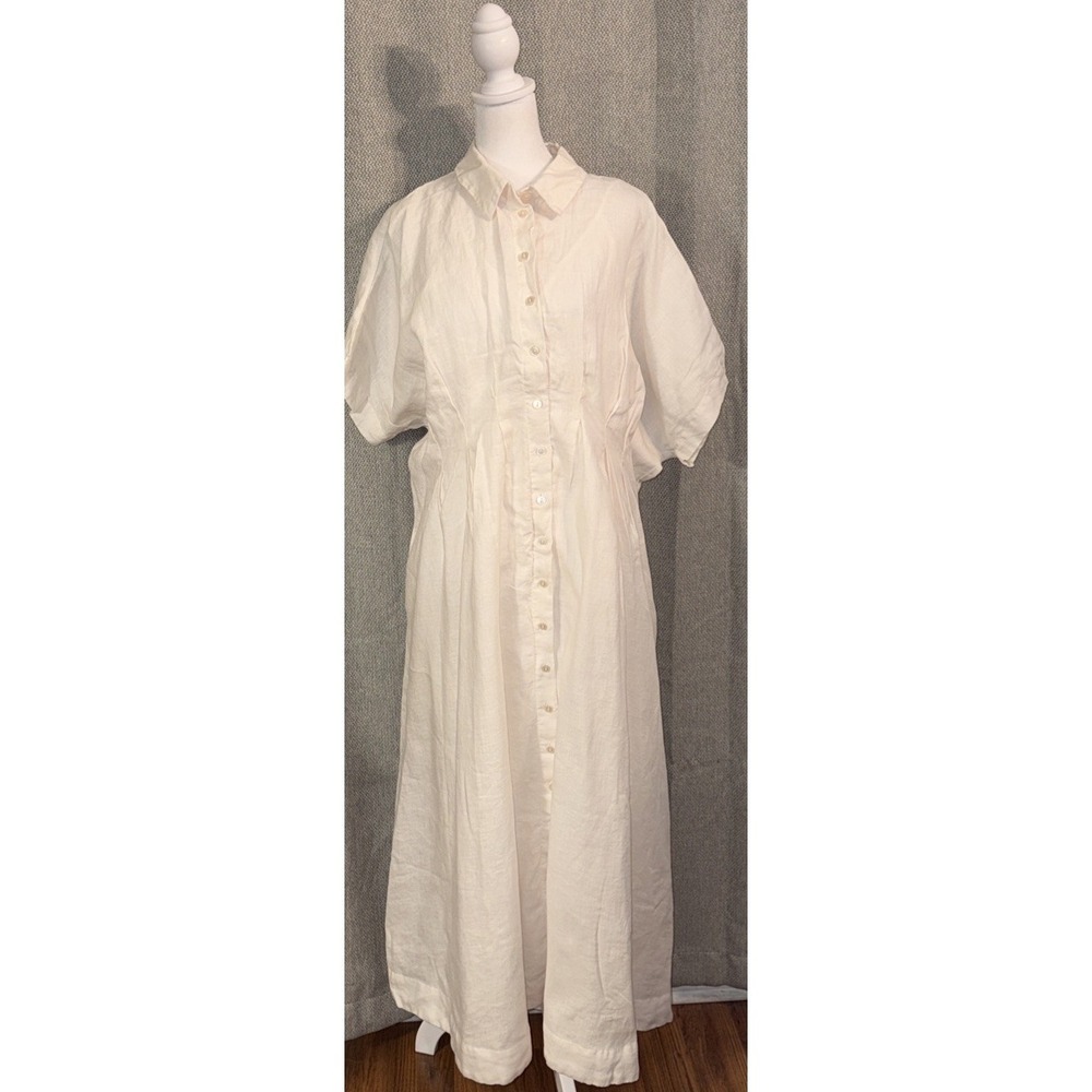 Anthropology Exquise Tobi Shirt Dress Women's Size Medium Ivory Linen Maxi - Picture 4 of 10